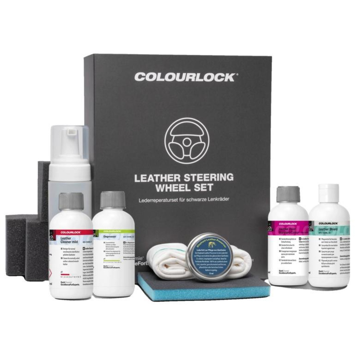 KOCH CHEMIE COLOURLOCK Leather Steering Wheel Set, melnas ādas stūres atjaunošanas komplekts